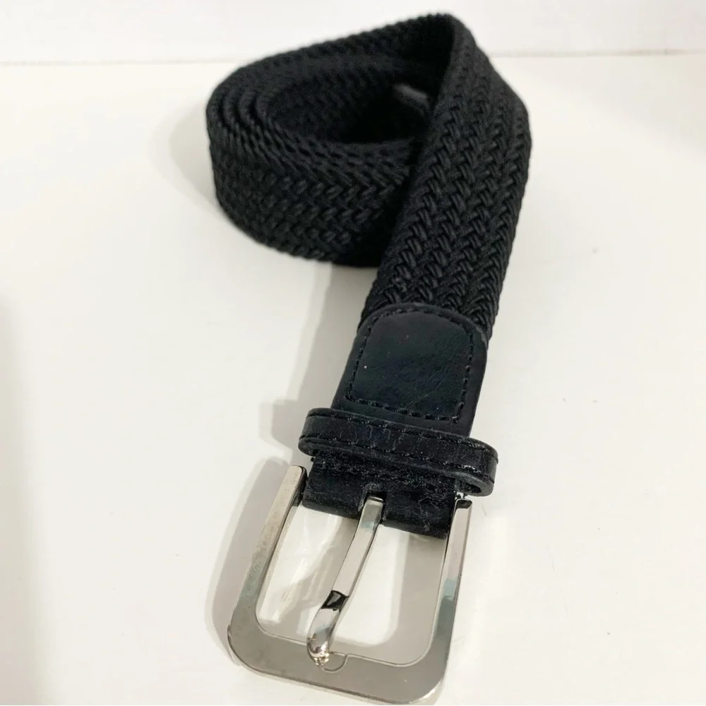 Unbranded Woven Stretch Herringbone Elastic Belt Silver Tone Hardwa Faux Leather